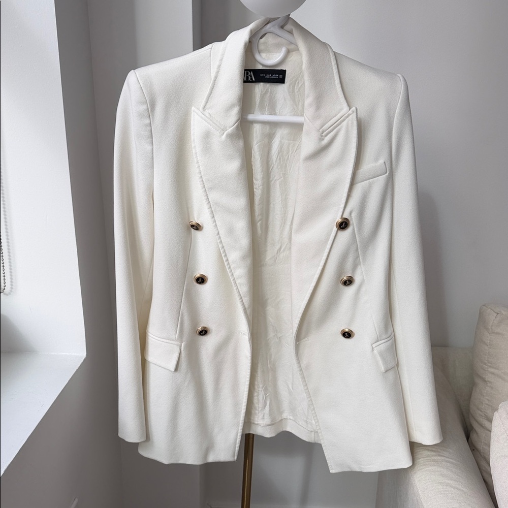 Zara Double-Breasted Cream Blazer Jacket